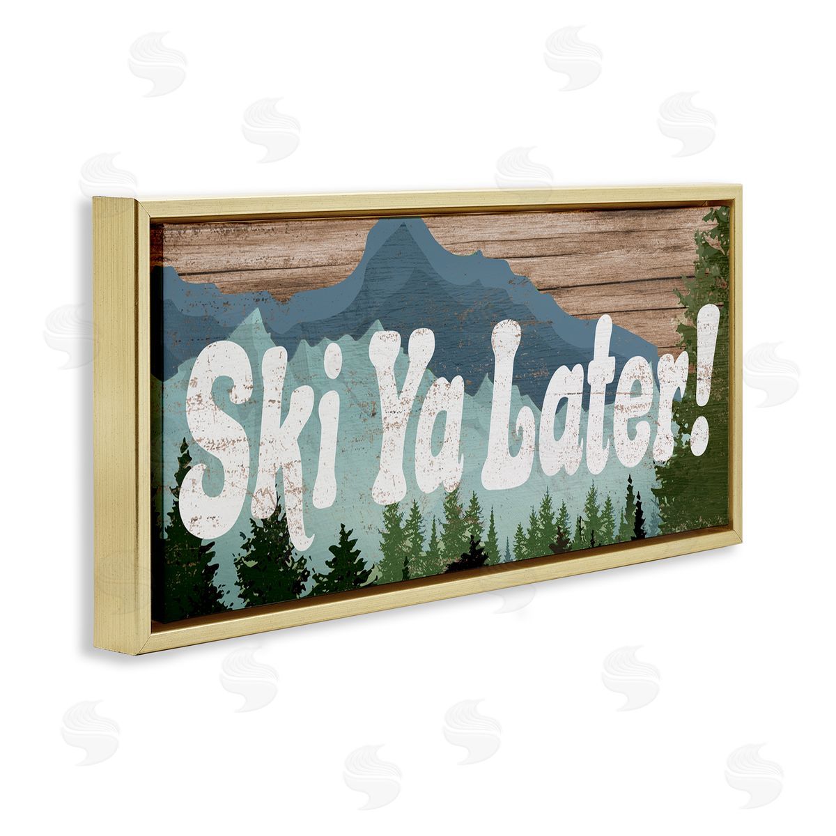 Ski Ya Later Sports Pun Rustic Mountain Forest Gold Floating Frame Canvas Wall Art, Home Decor by Stupell Studio