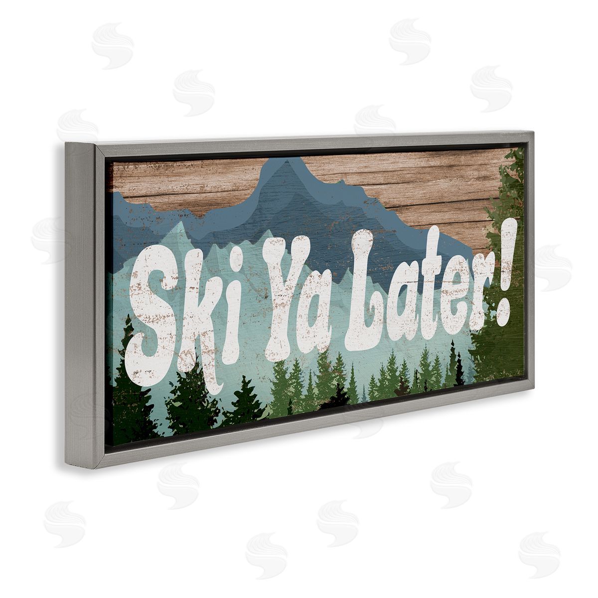 Ski Ya Later Sports Pun Rustic Mountain Forest Grey Floating Frame Canvas Wall Art, Home Decor by Stupell Studio