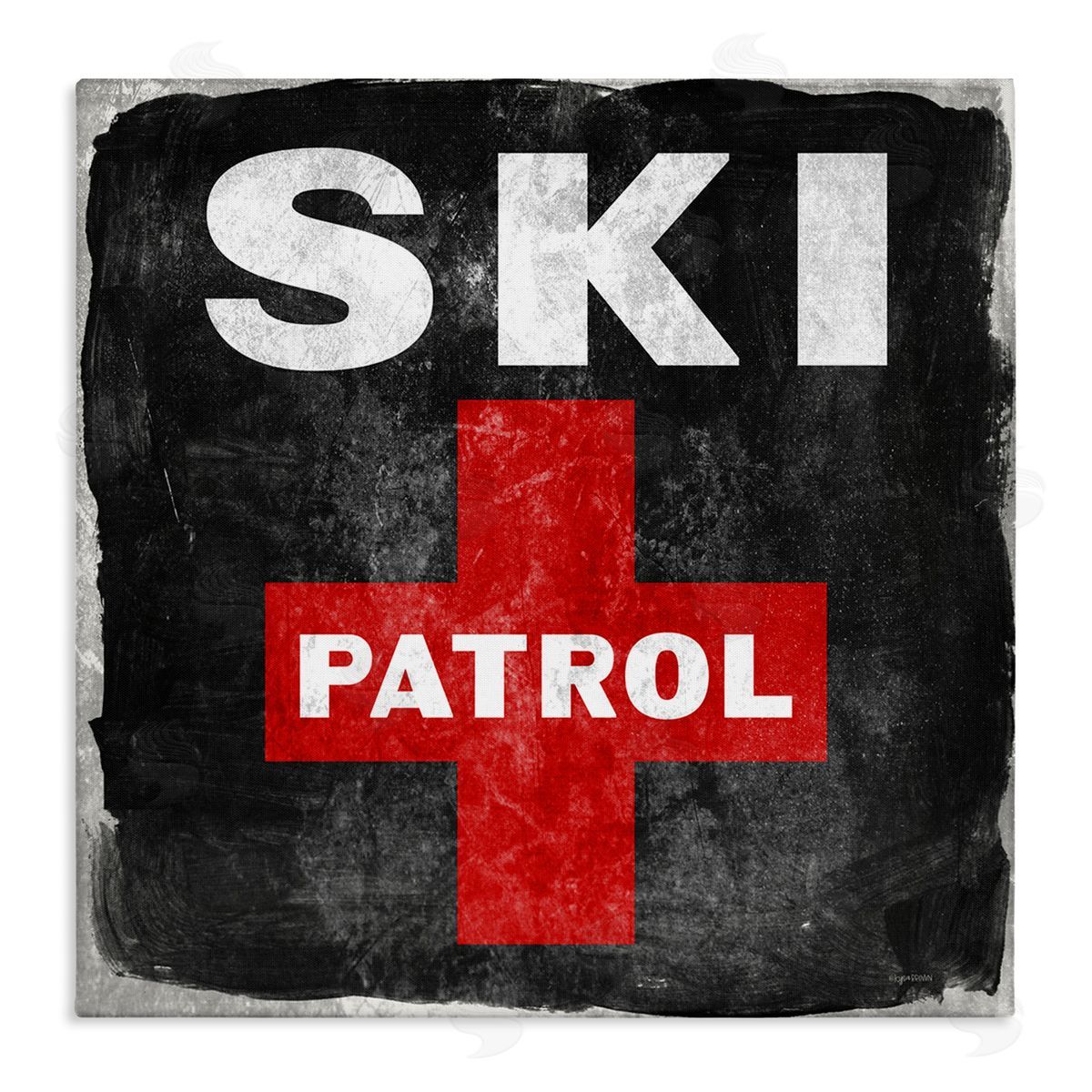 Lady Louise Designs Ski Patrol Sign Red Cross Symbol Rustic Black Stretched Canvas Wall Art Print