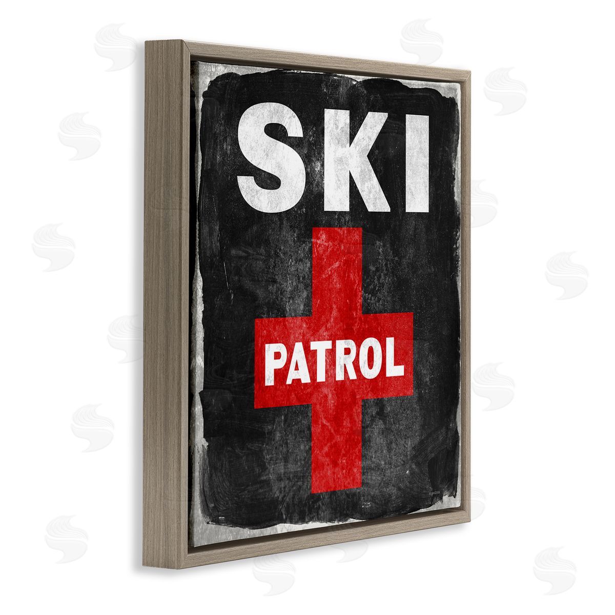 Lady Louise Designs Ski Patrol Sign Red Cross Symbol Rustic Black Brown Floating Frame Canvas Wall Art Print
