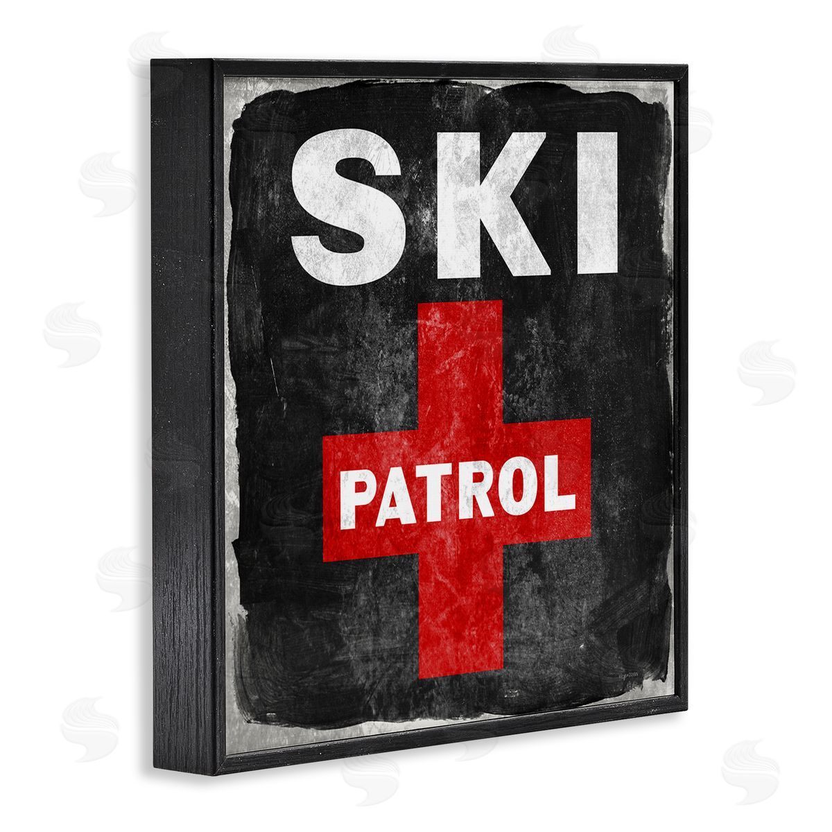 Lady Louise Designs Ski Patrol Sign Red Cross Symbol Rustic Black Black Framed Glicee Wall Art Print