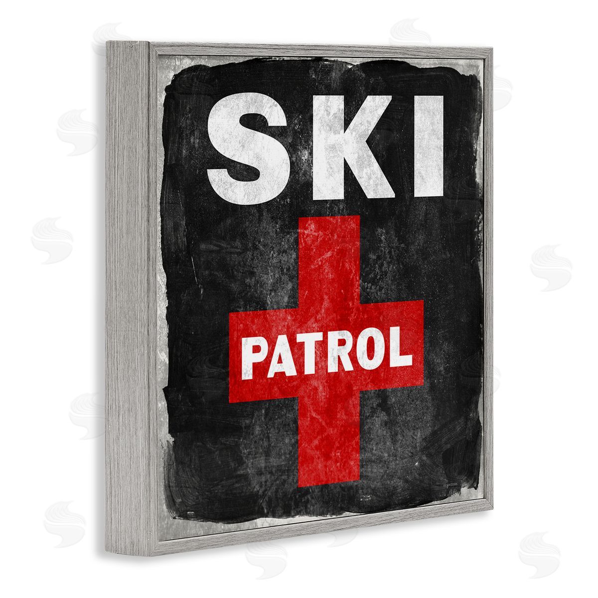 Lady Louise Designs Ski Patrol Sign Red Cross Symbol Rustic Black Gray Framed Glicee Wall Art Print