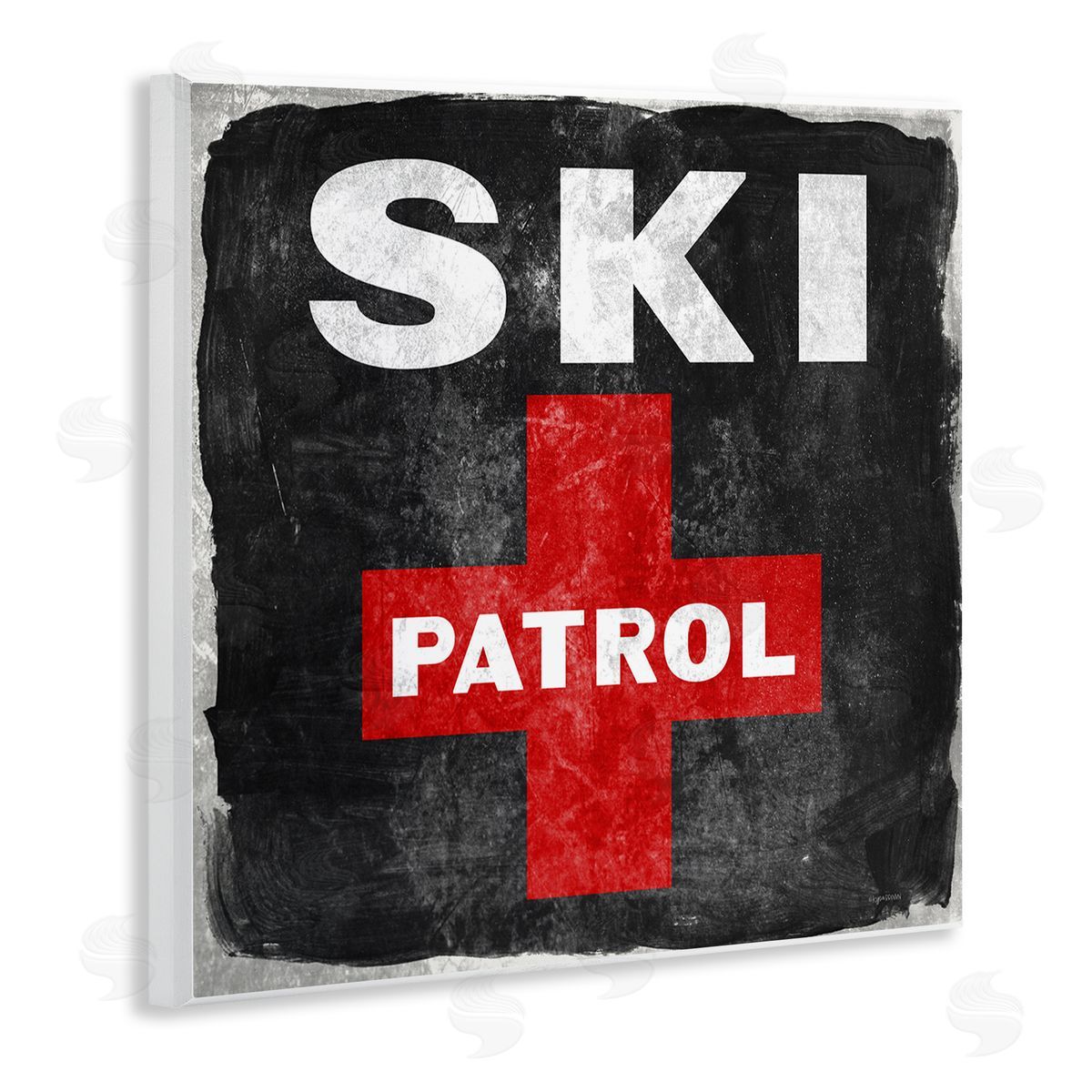 Lady Louise Designs Ski Patrol Sign Red Cross Symbol Rustic Black Wooden Wall Plaque Art Print