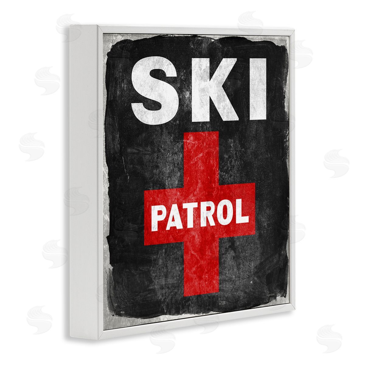 Lady Louise Designs Ski Patrol Sign Red Cross Symbol Rustic Black White Framed Glicee Wall Art Print