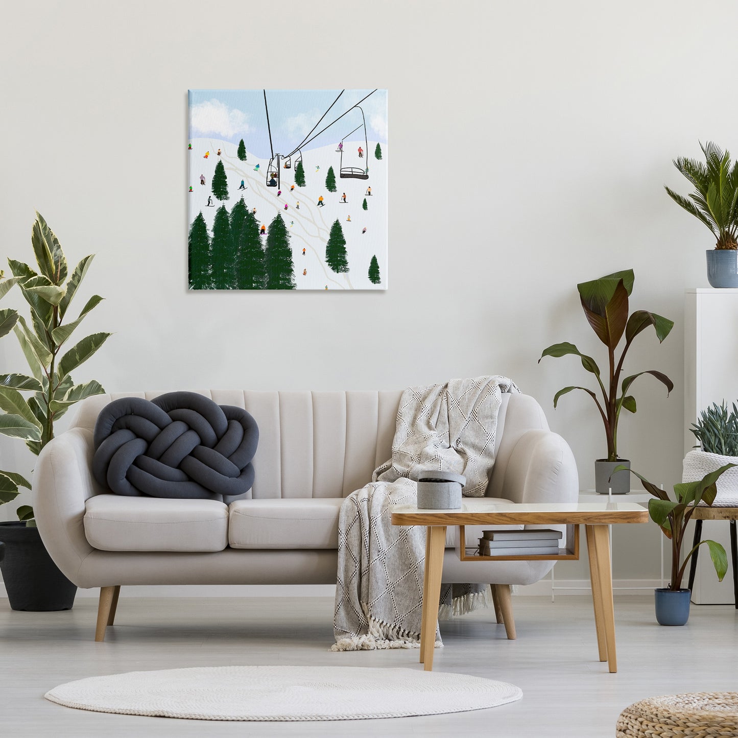 Ski Lift Mountain Landscape Canvas Wall Art in Room, Home Decor by Ashley Singleton