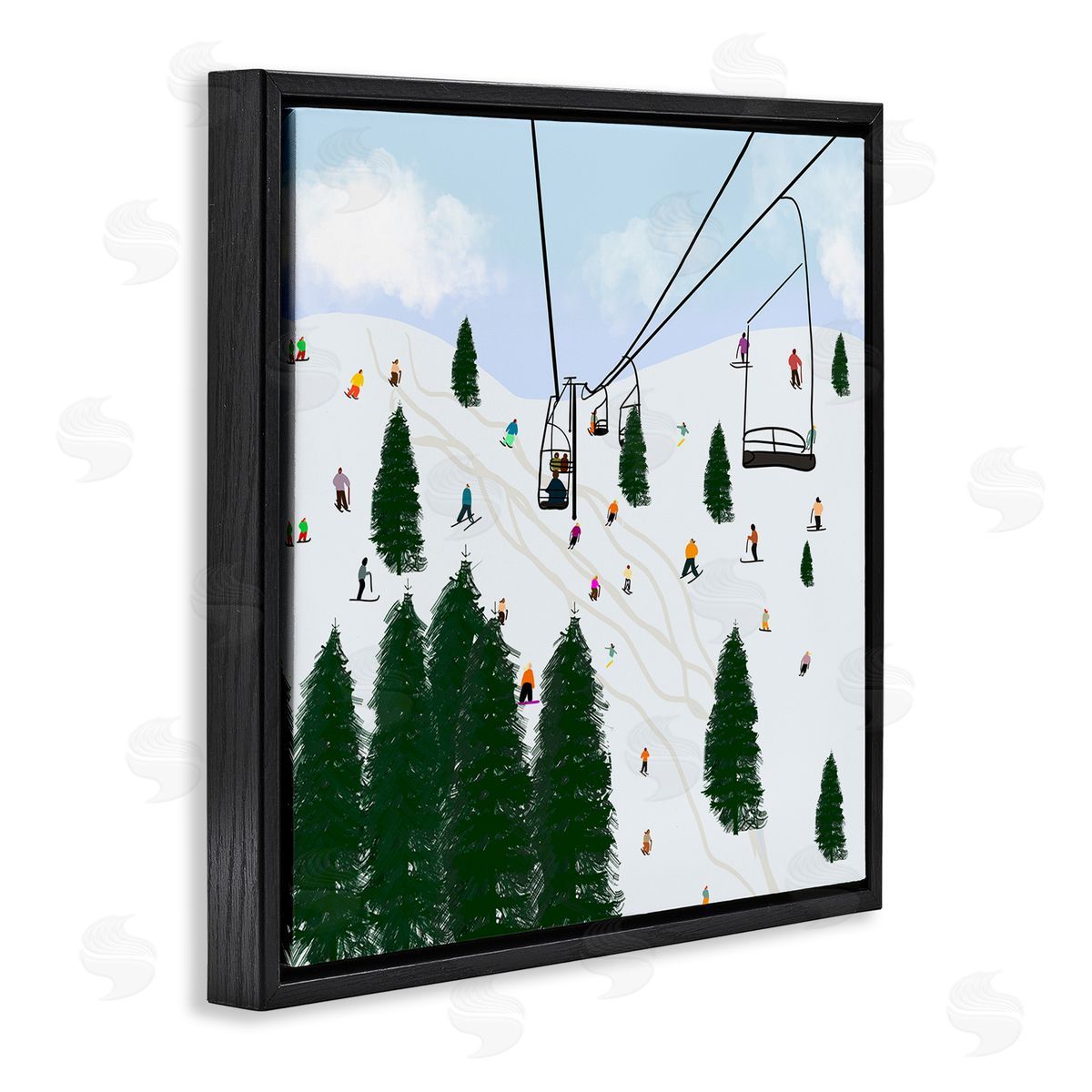 Ski Lift Mountain Landscape Black Floating Frame Canvas Wall Art, Home Decor by Ashley Singleton
