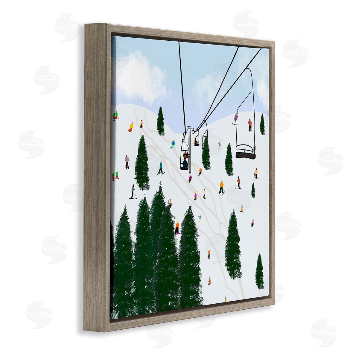 Ski Lift Mountain Landscape Brown Floating Frame Canvas Wall Art, Home Decor by Ashley Singleton