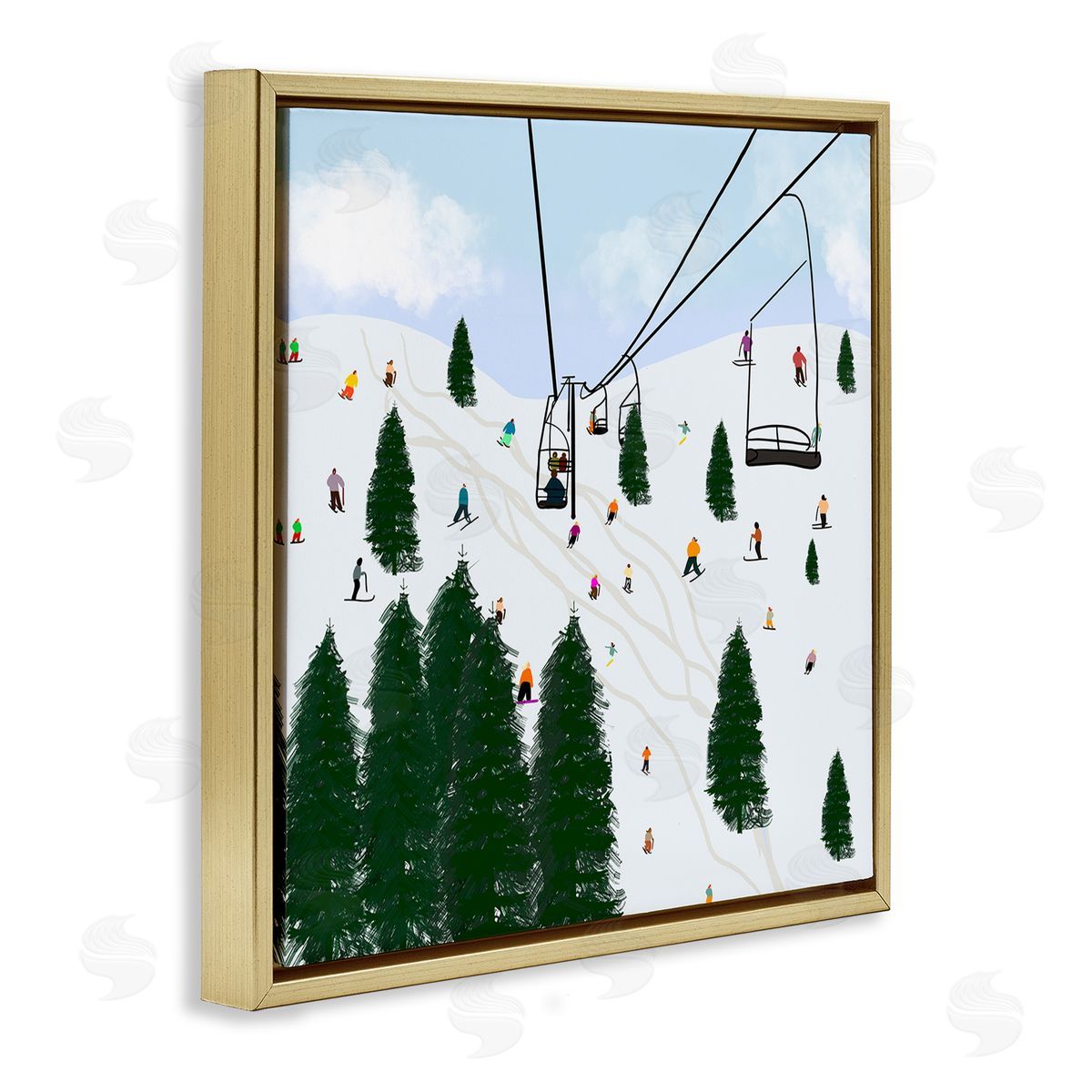 Ski Lift Mountain Landscape Gold Floating Frame Canvas Wall Art, Home Decor by Ashley Singleton