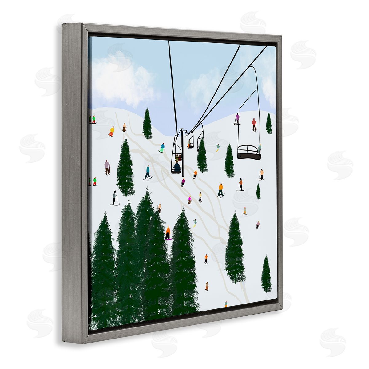 Ski Lift Mountain Landscape Grey Floating Frame Canvas Wall Art, Home Decor by Ashley Singleton