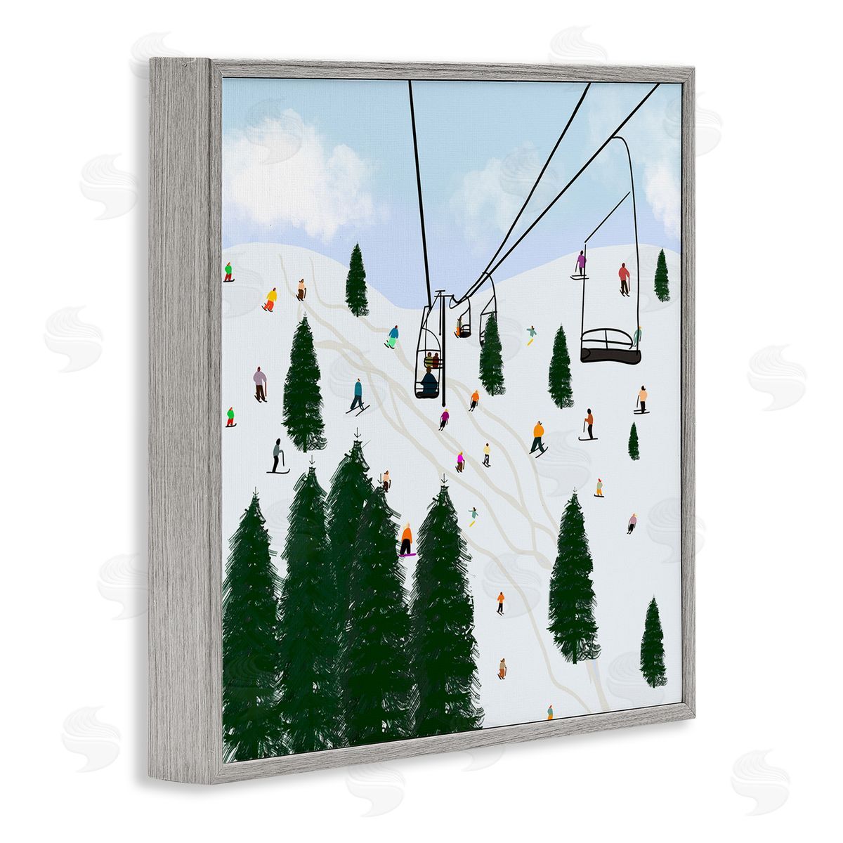 Ski Lift Mountain Landscape Grey Frame Print Wall Art, Home Decor by Ashley Singleton