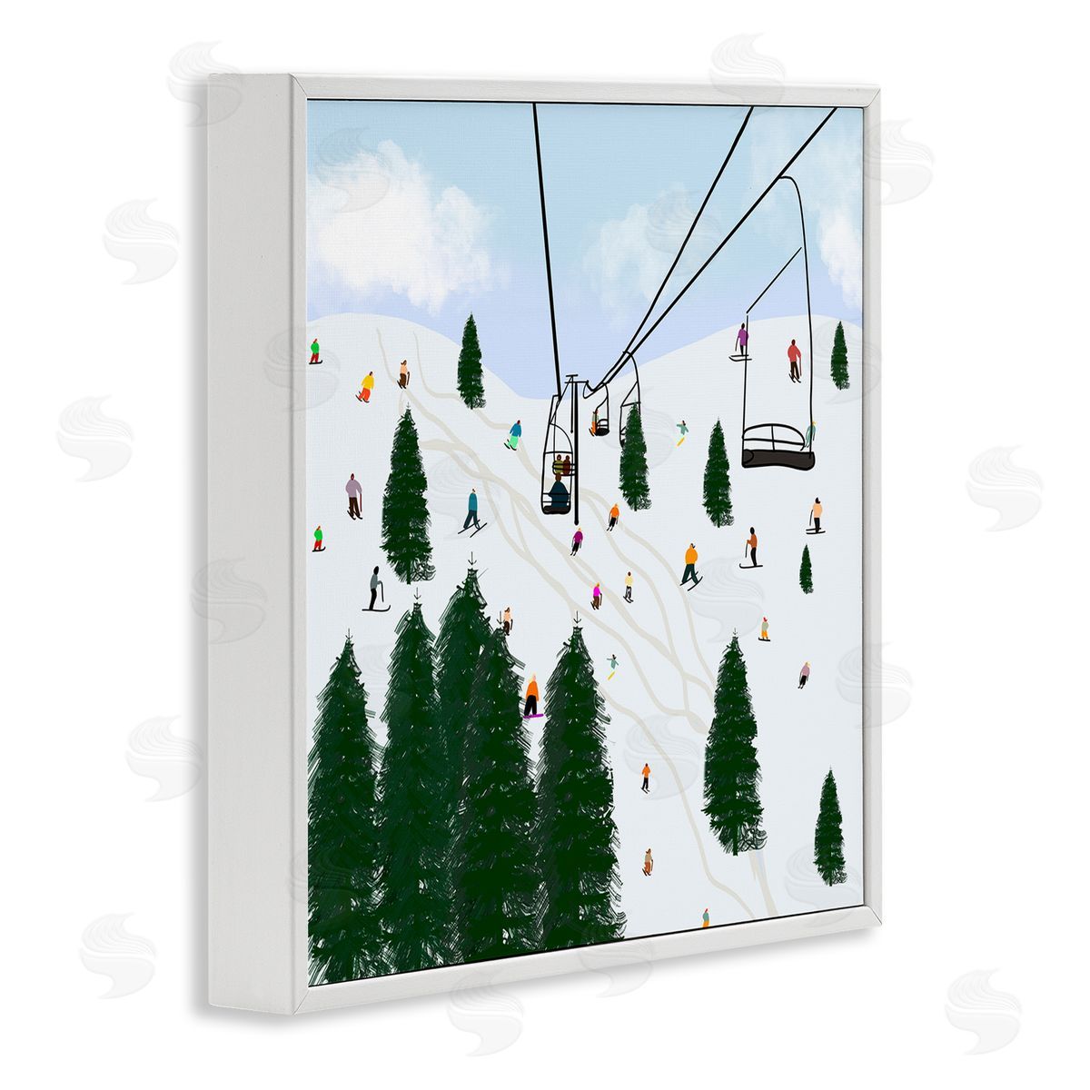 Ski Lift Mountain Landscape White Frame Print Wall Art, Home Decor by Ashley Singleton