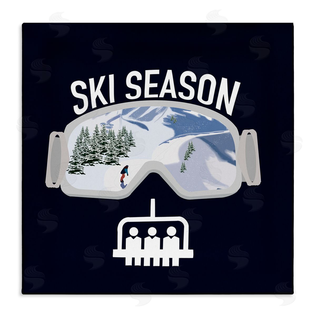 Ashley Singleton Ski Season Phrases Sports Goggles Snowboard Slopes Blue Stretched Canvas Wall Art Print