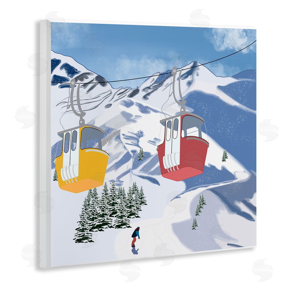 Ashley Singleton Ski Life Shuttle Snowy Mountain Landscape Snowboard Athlete Wooden Wall Plaque Art Print