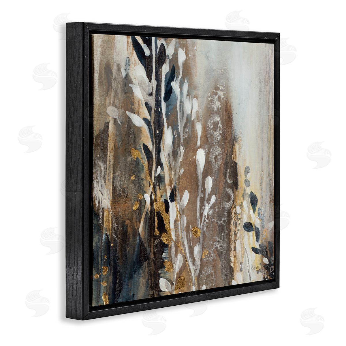 Abstract Cascading Plants Black Floating Frame Canvas Wall Art, Home Decor by K. Nari