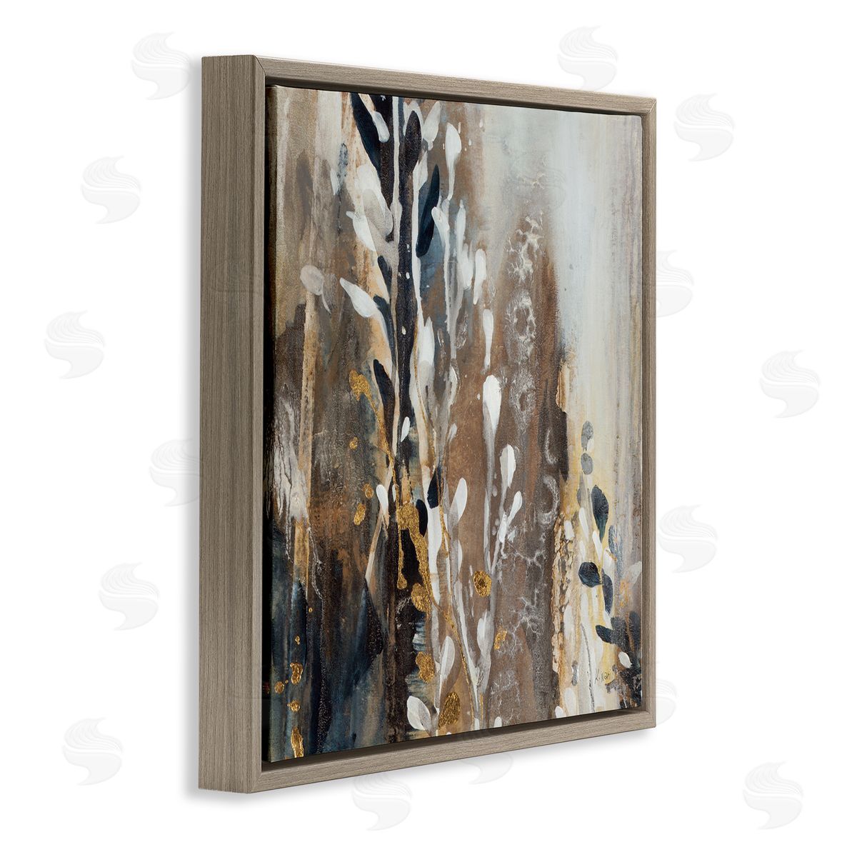 Abstract Cascading Plants Brown Floating Frame Canvas Wall Art, Home Decor by K. Nari