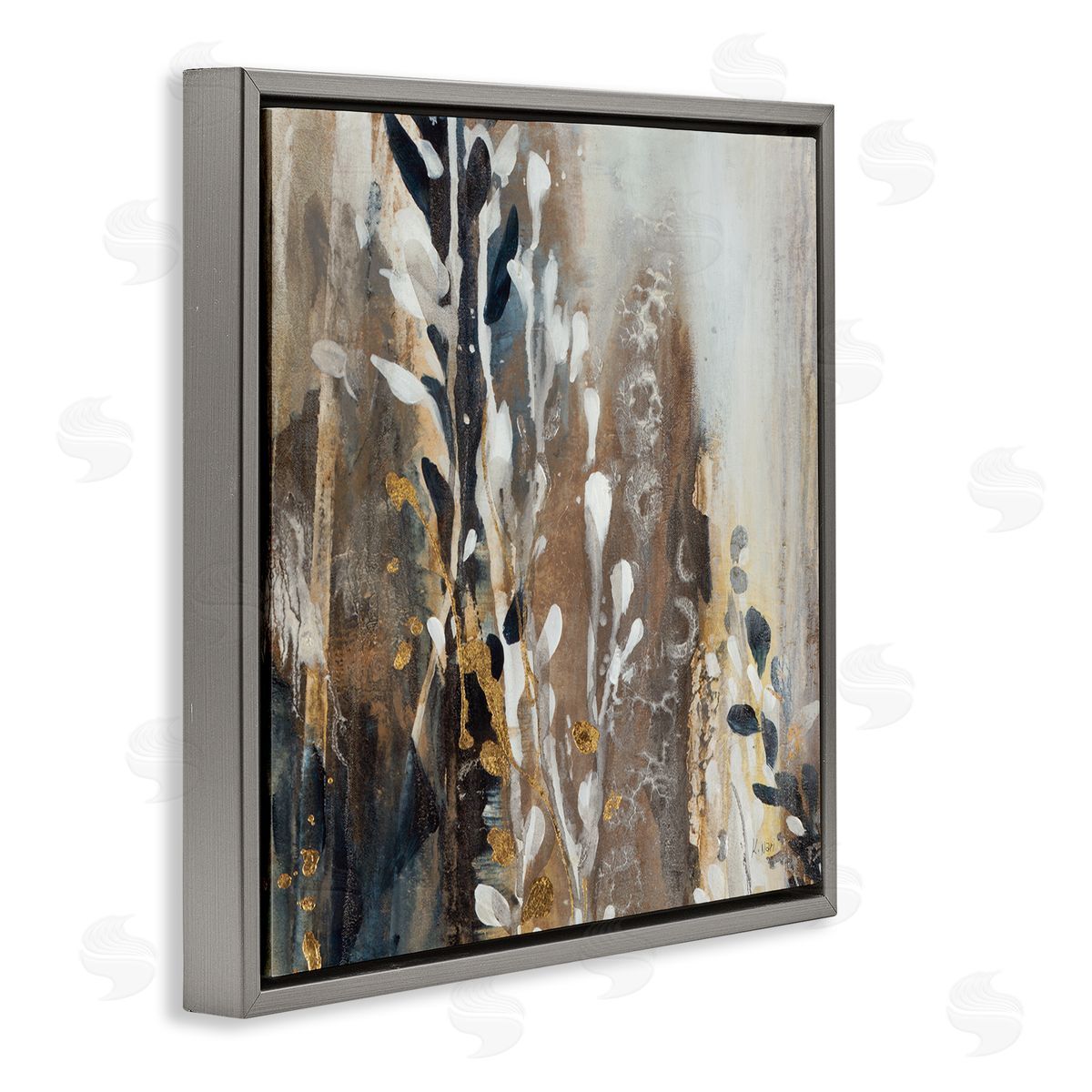 Abstract Cascading Plants Grey Floating Frame Canvas Wall Art, Home Decor by K. Nari