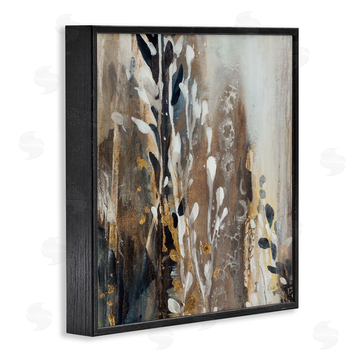 Abstract Cascading Plants Black Frame Print Wall Art, Home Decor by K. Nari