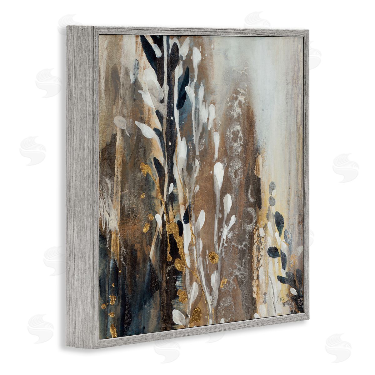 Abstract Cascading Plants Grey Frame Print Wall Art, Home Decor by K. Nari