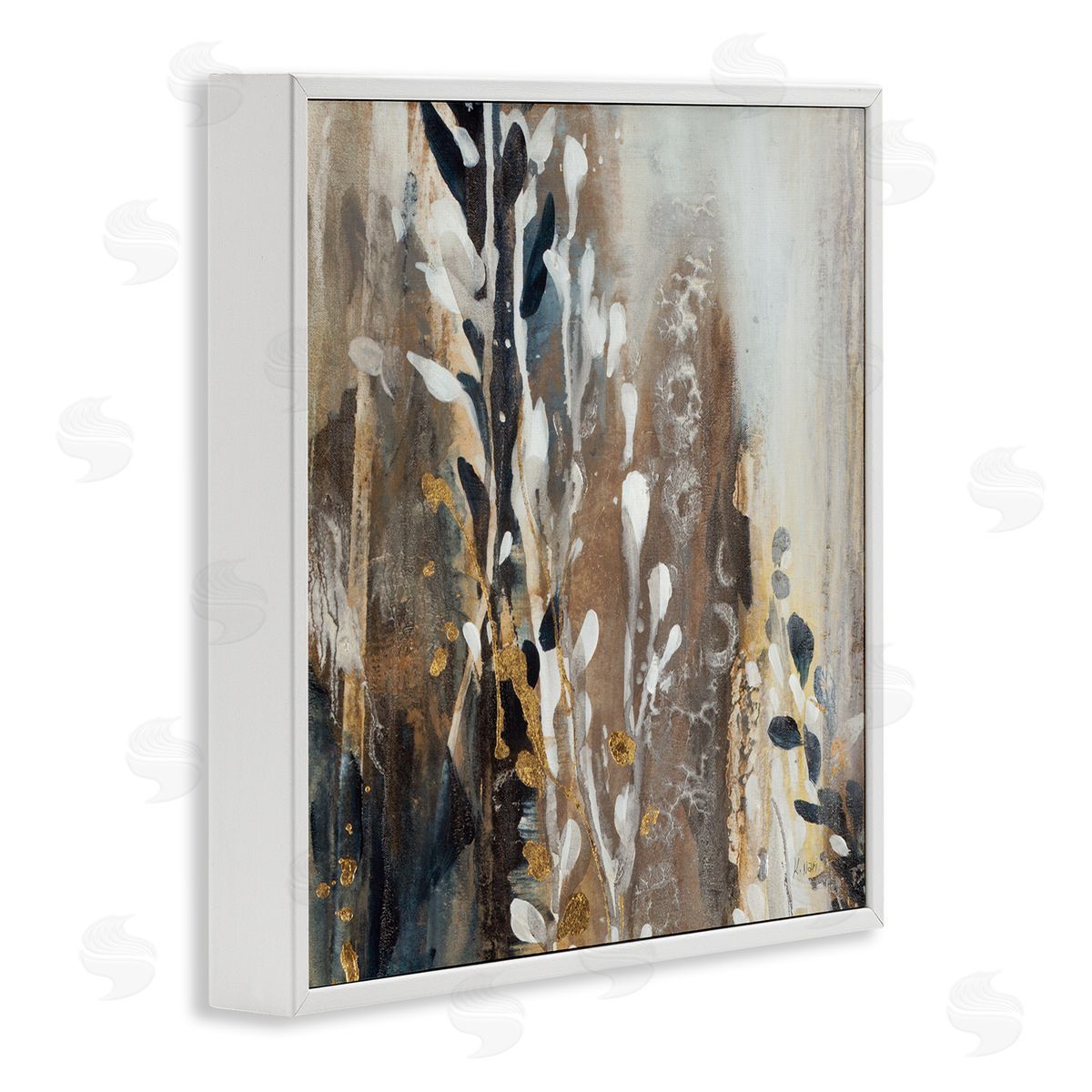 Abstract Cascading Plants White Frame Print Wall Art, Home Decor by K. Nari