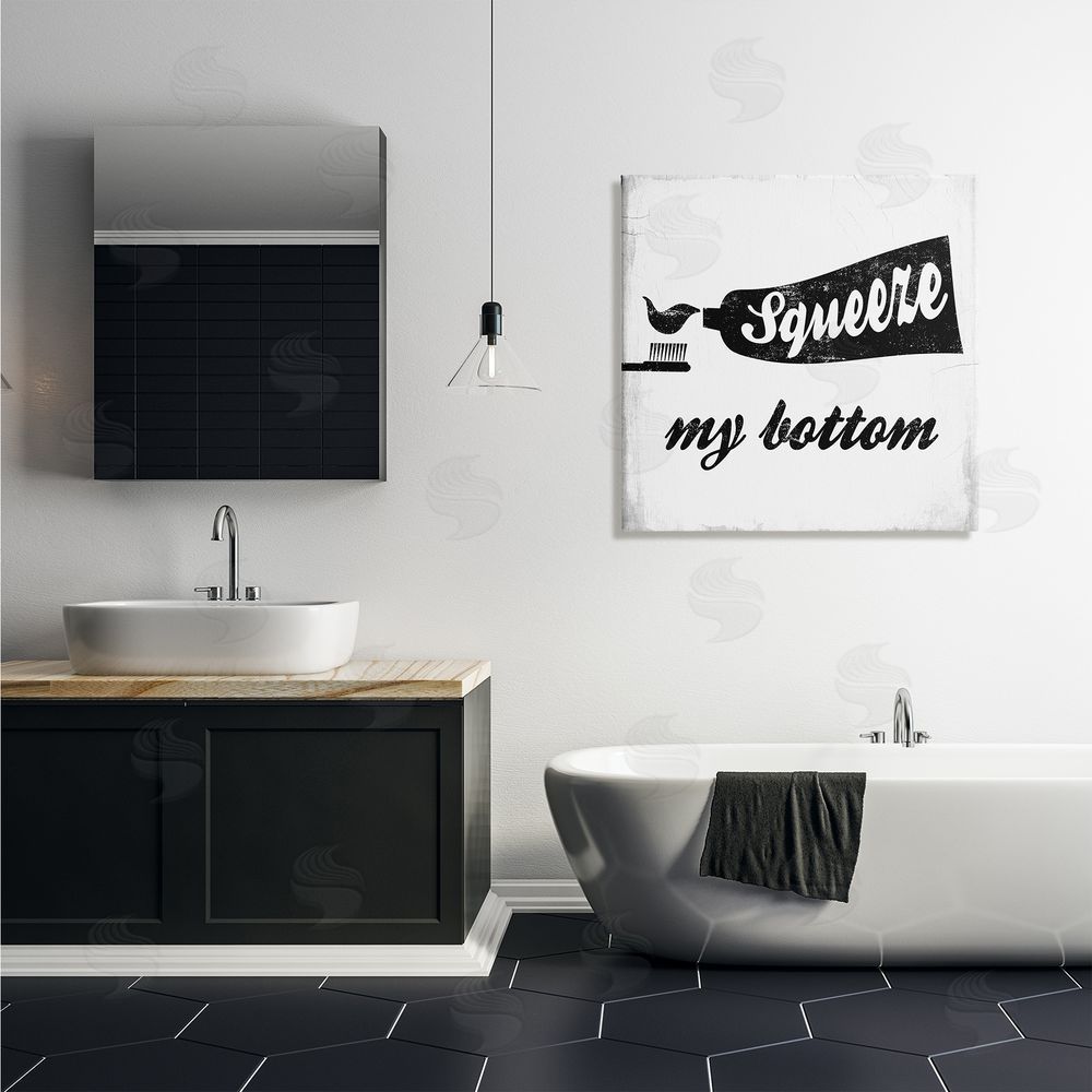 Stupell Studio Squeeze My Bottom Phrase Toothbrush Funny Dental Hygiene Canvas Wall Art in Room