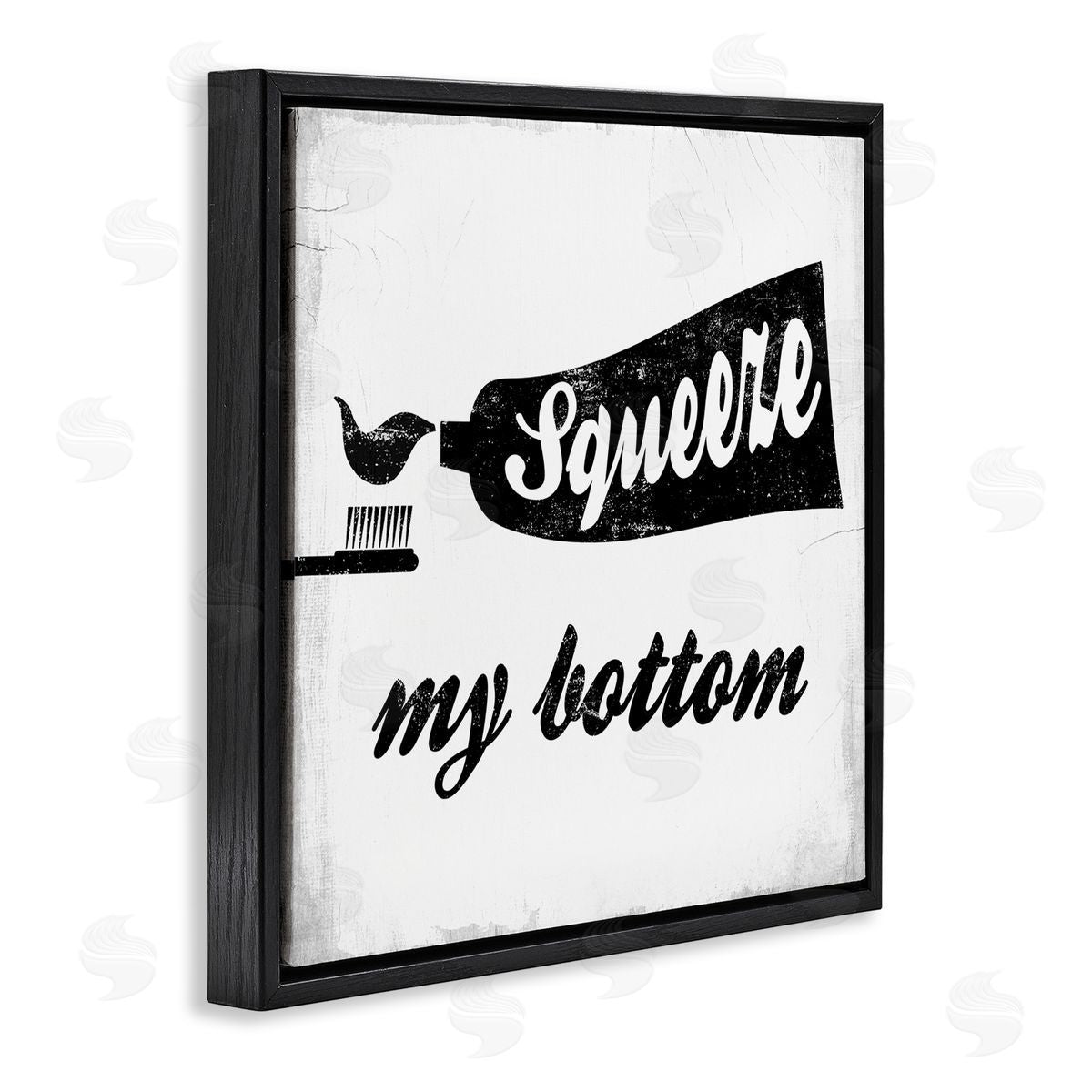 Stupell Studio Squeeze My Bottom Phrase Toothbrush Funny Dental Hygiene Black Floating Frame Canvas Wall Art Print