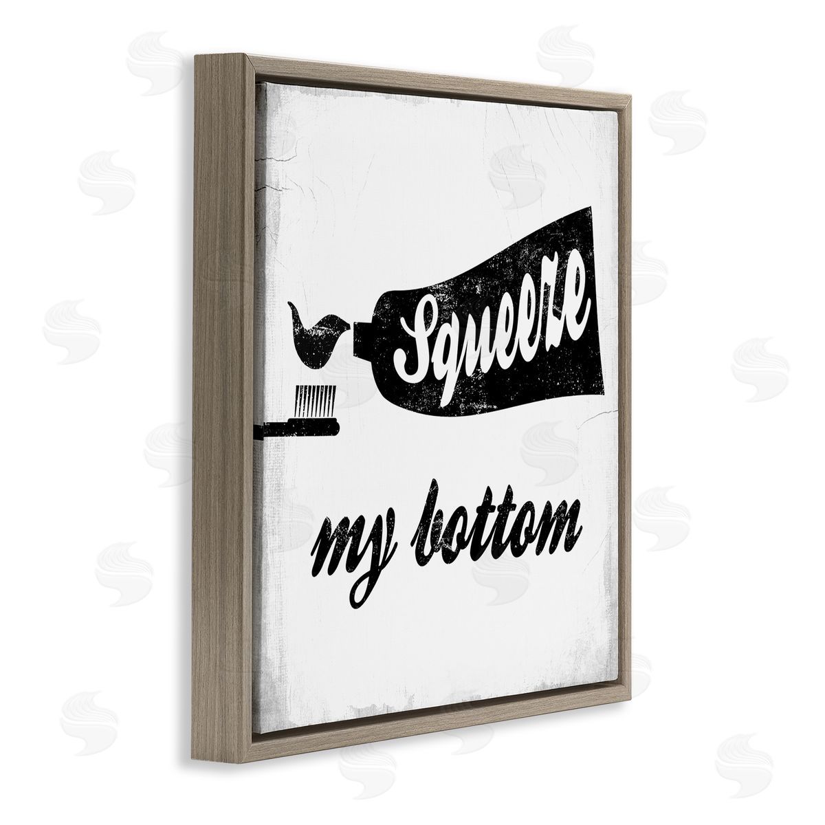 Stupell Studio Squeeze My Bottom Phrase Toothbrush Funny Dental Hygiene Brown Floating Frame Canvas Wall Art Print