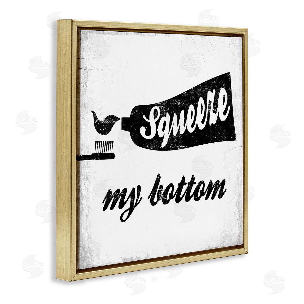 Stupell Studio Squeeze My Bottom Phrase Toothbrush Funny Dental Hygiene Gold Floating Frame Canvas Wall Art Print