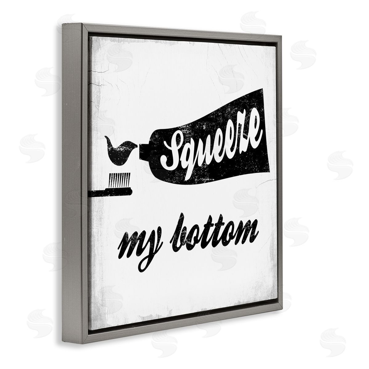 Stupell Studio Squeeze My Bottom Phrase Toothbrush Funny Dental Hygiene Gray Floating Frame Canvas Wall Art Print