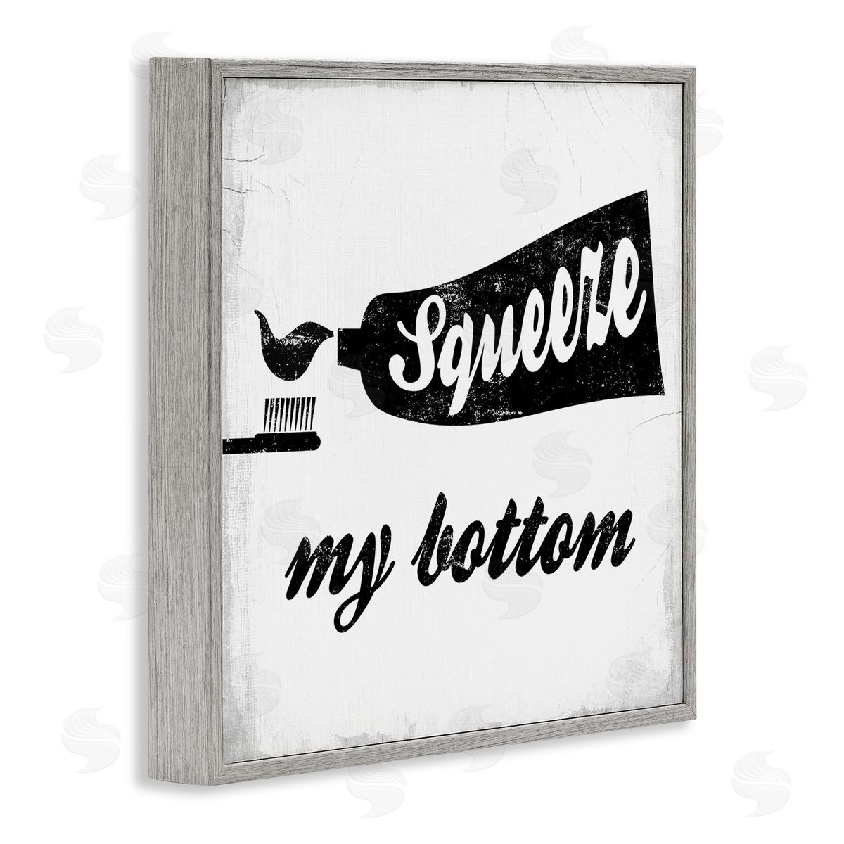 Stupell Studio Squeeze My Bottom Phrase Toothbrush Funny Dental Hygiene Gray Framed Glicee Wall Art Print