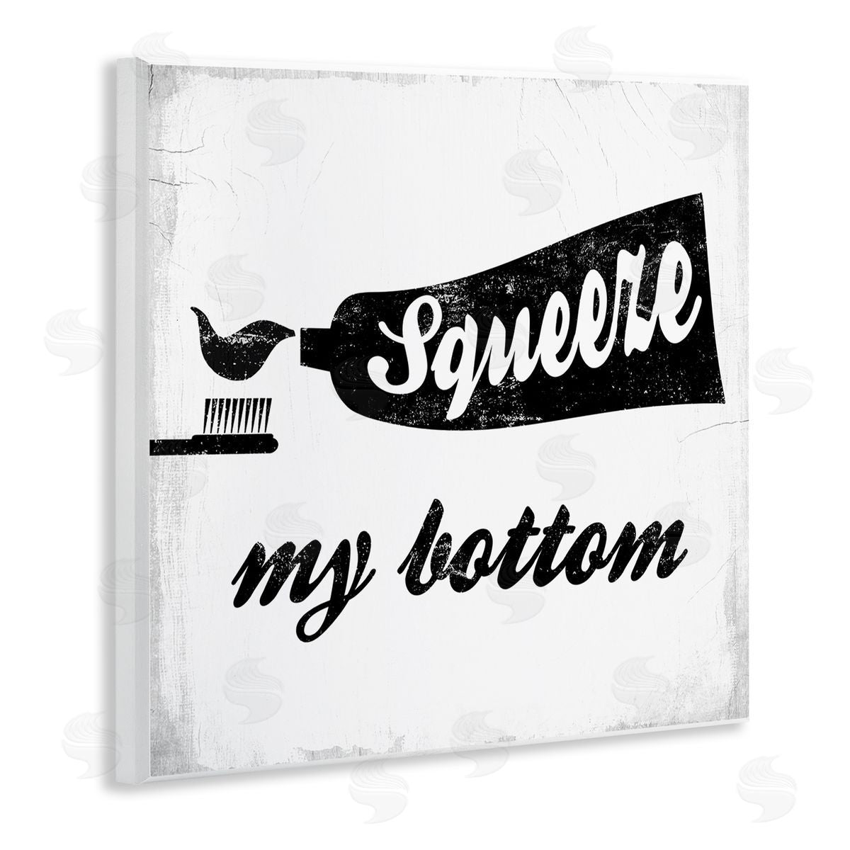 Stupell Studio Squeeze My Bottom Phrase Toothbrush Funny Dental Hygiene Wooden Wall Plaque Art Print