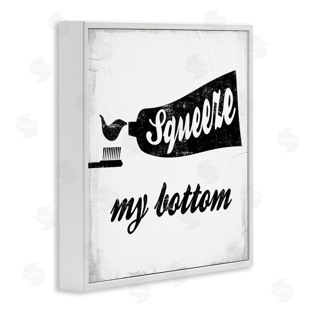 Stupell Studio Squeeze My Bottom Phrase Toothbrush Funny Dental Hygiene White Framed Glicee Wall Art Print