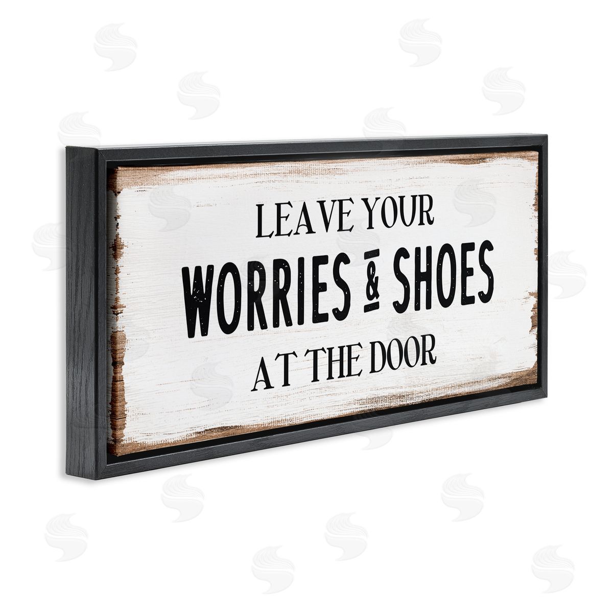 Worries & Shoes At Door Phrase Black Floating Frame Canvas Wall Art, Home Decor by Stupell Studio