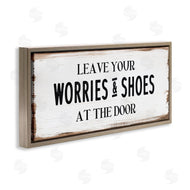 Stupell Studio | Worries & Shoes At Door Phrase