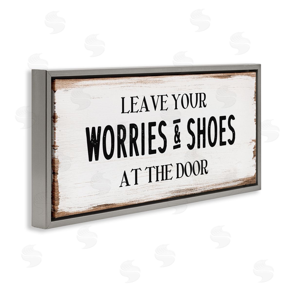 Worries & Shoes At Door Phrase Grey Floating Frame Canvas Wall Art, Home Decor by Stupell Studio