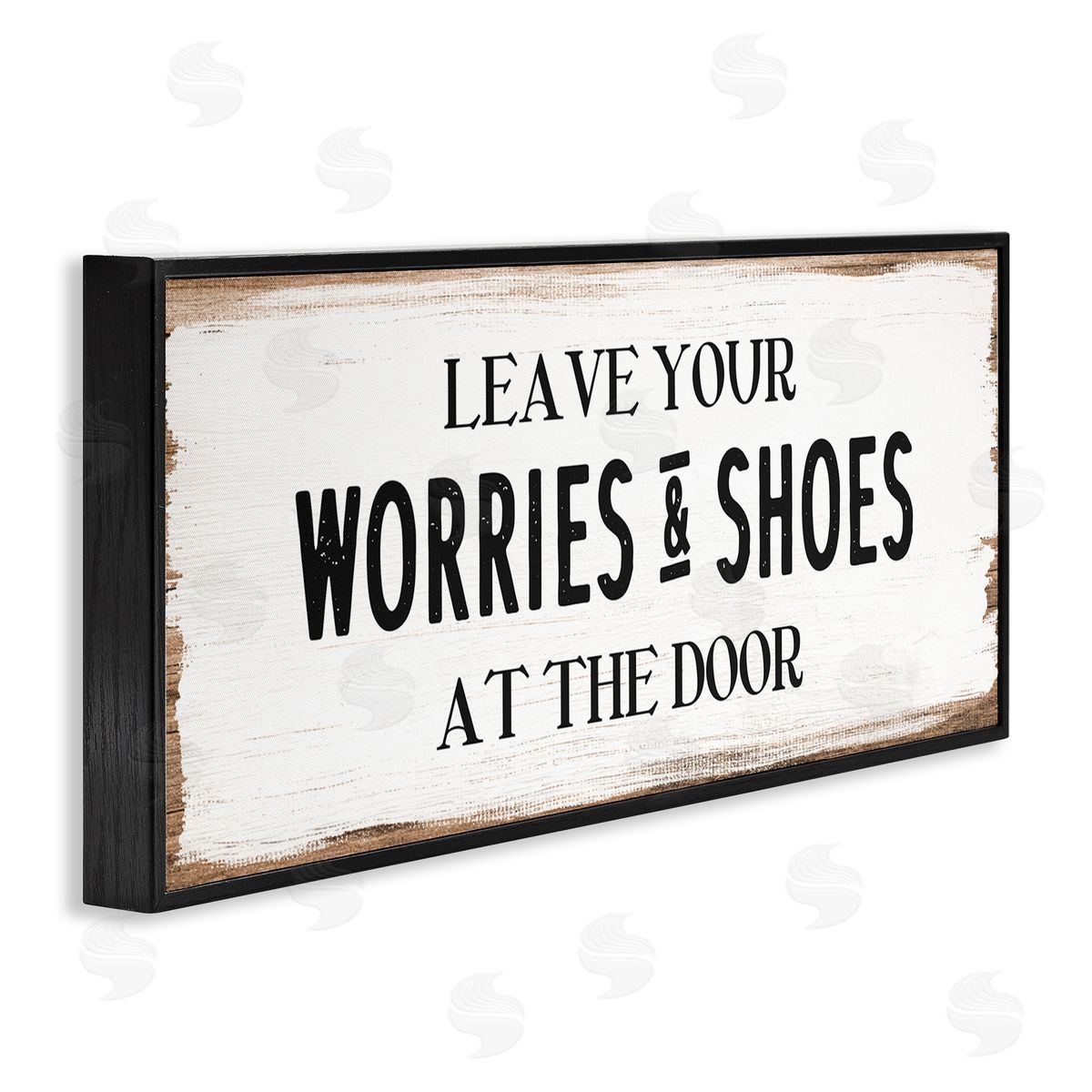 Worries & Shoes At Door Phrase Black Frame Print Wall Art, Home Decor by Stupell Studio