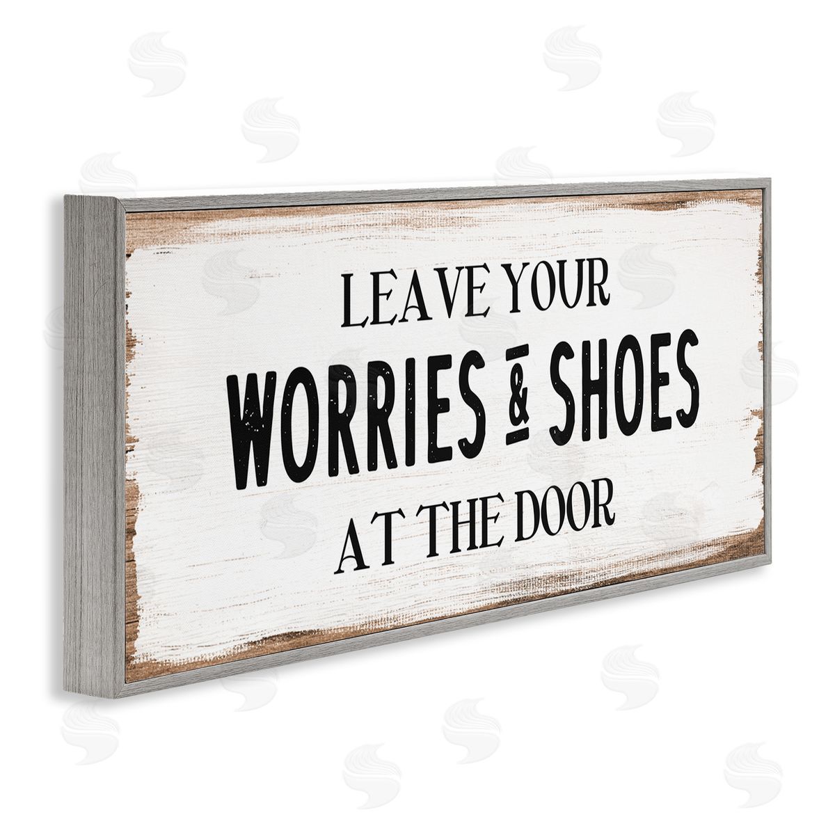 Worries & Shoes At Door Phrase Grey Frame Print Wall Art, Home Decor by Stupell Studio