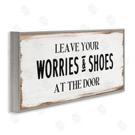 Stupell Studio | Worries & Shoes At Door Phrase