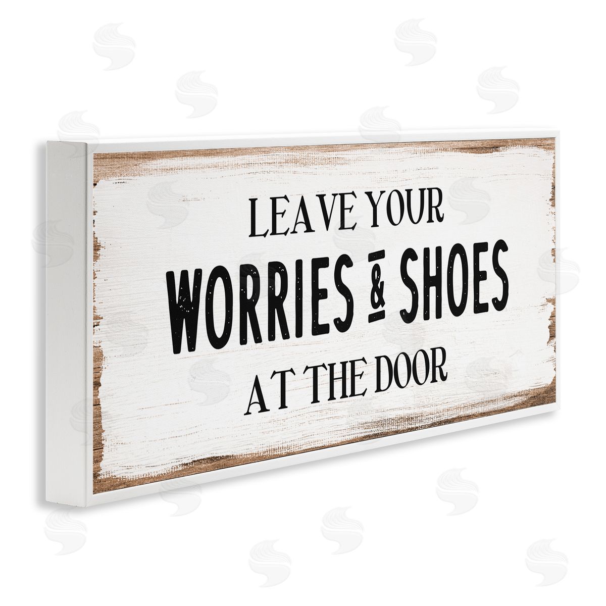Worries & Shoes At Door Phrase White Frame Print Wall Art, Home Decor by Stupell Studio