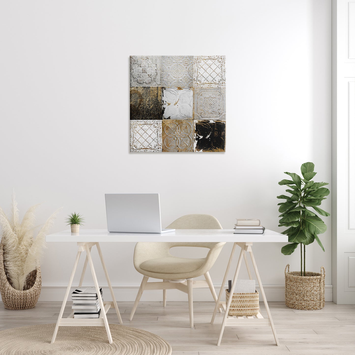 Antique Ceiling Tile Collage Canvas Wall Art in Room, Home Decor by Sophie 6