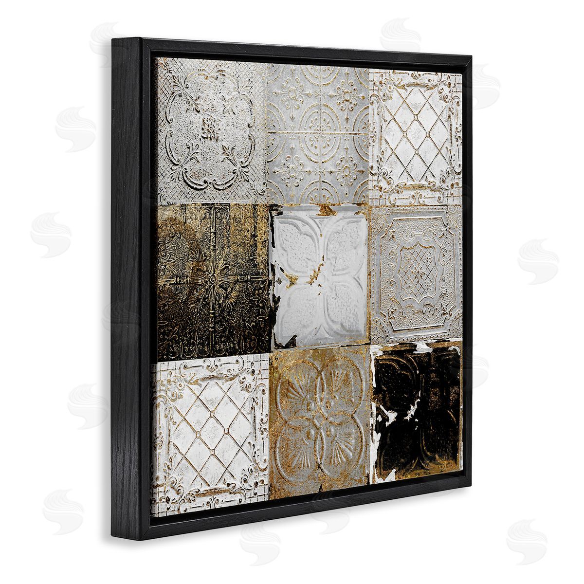 Antique Ceiling Tile Collage Black Floating Frame Canvas Wall Art, Home Decor by Sophie 6