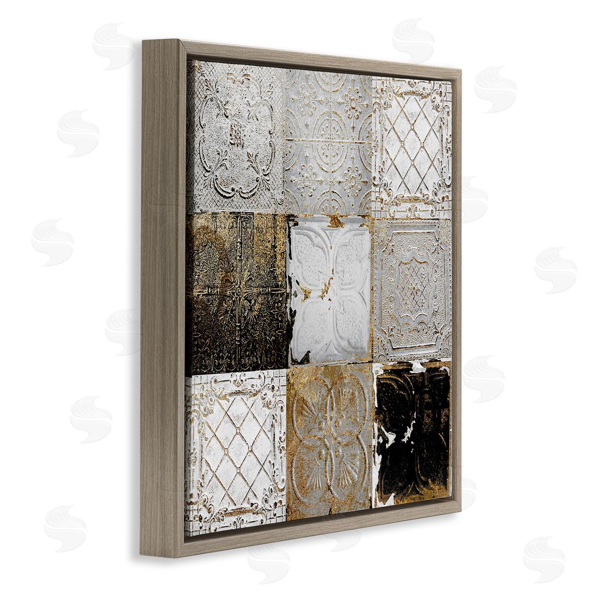Antique Ceiling Tile Collage Brown Floating Frame Canvas Wall Art, Home Decor by Sophie 6