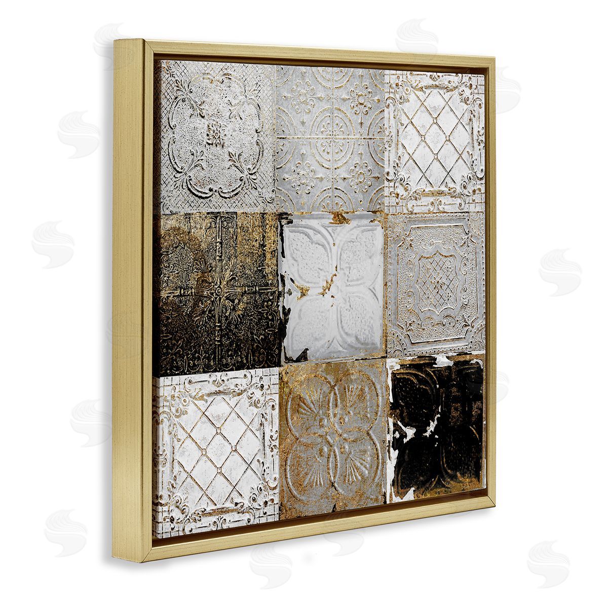 Antique Ceiling Tile Collage Gold Floating Frame Canvas Wall Art, Home Decor by Sophie 6