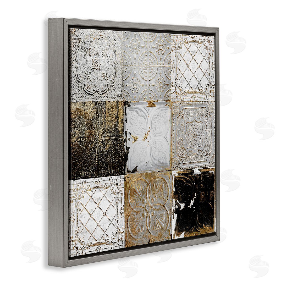 Antique Ceiling Tile Collage Grey Floating Frame Canvas Wall Art, Home Decor by Sophie 6