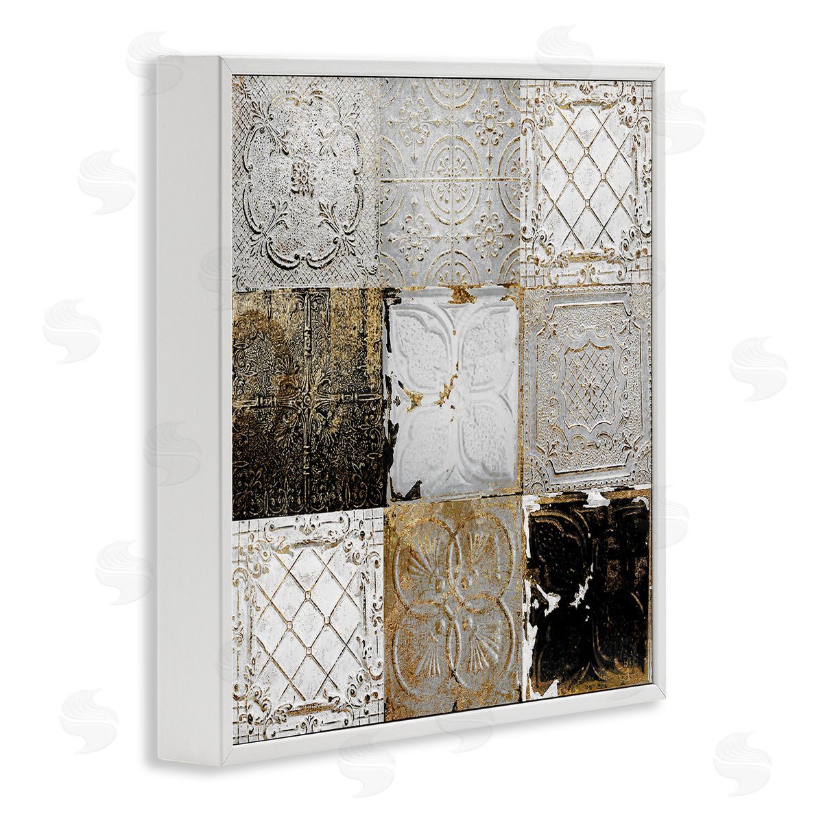 Antique Ceiling Tile Collage White Frame Print Wall Art, Home Decor by Sophie 6