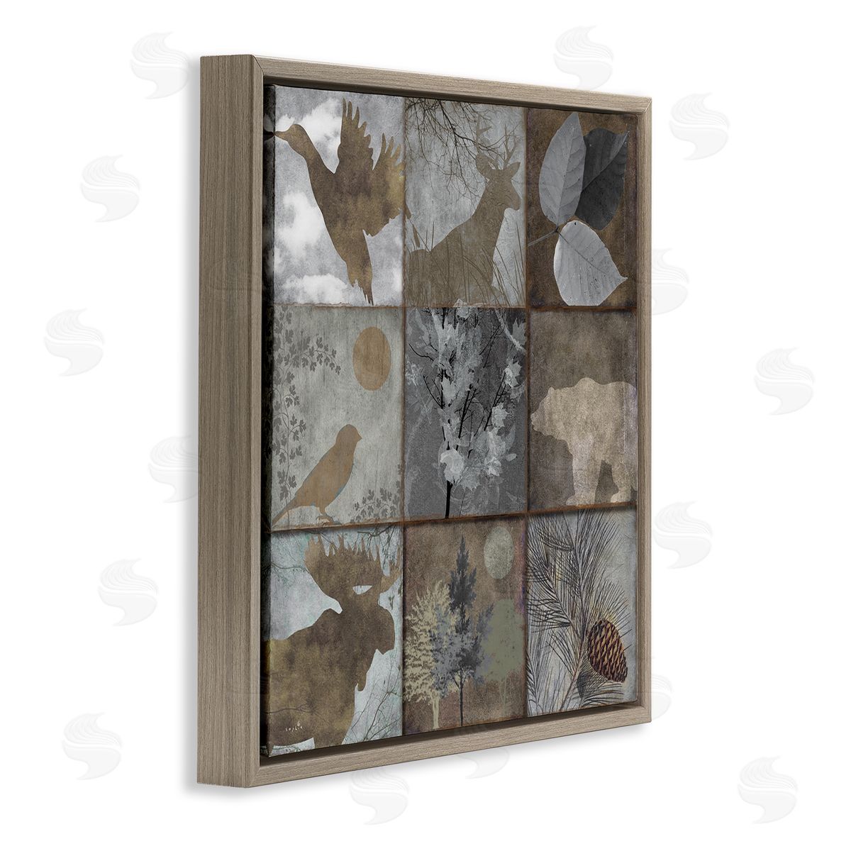 Sophie 6 Rustic Woodland Animal Square Collage Brown Grey Forest Brown Floating Frame Canvas Wall Art Print