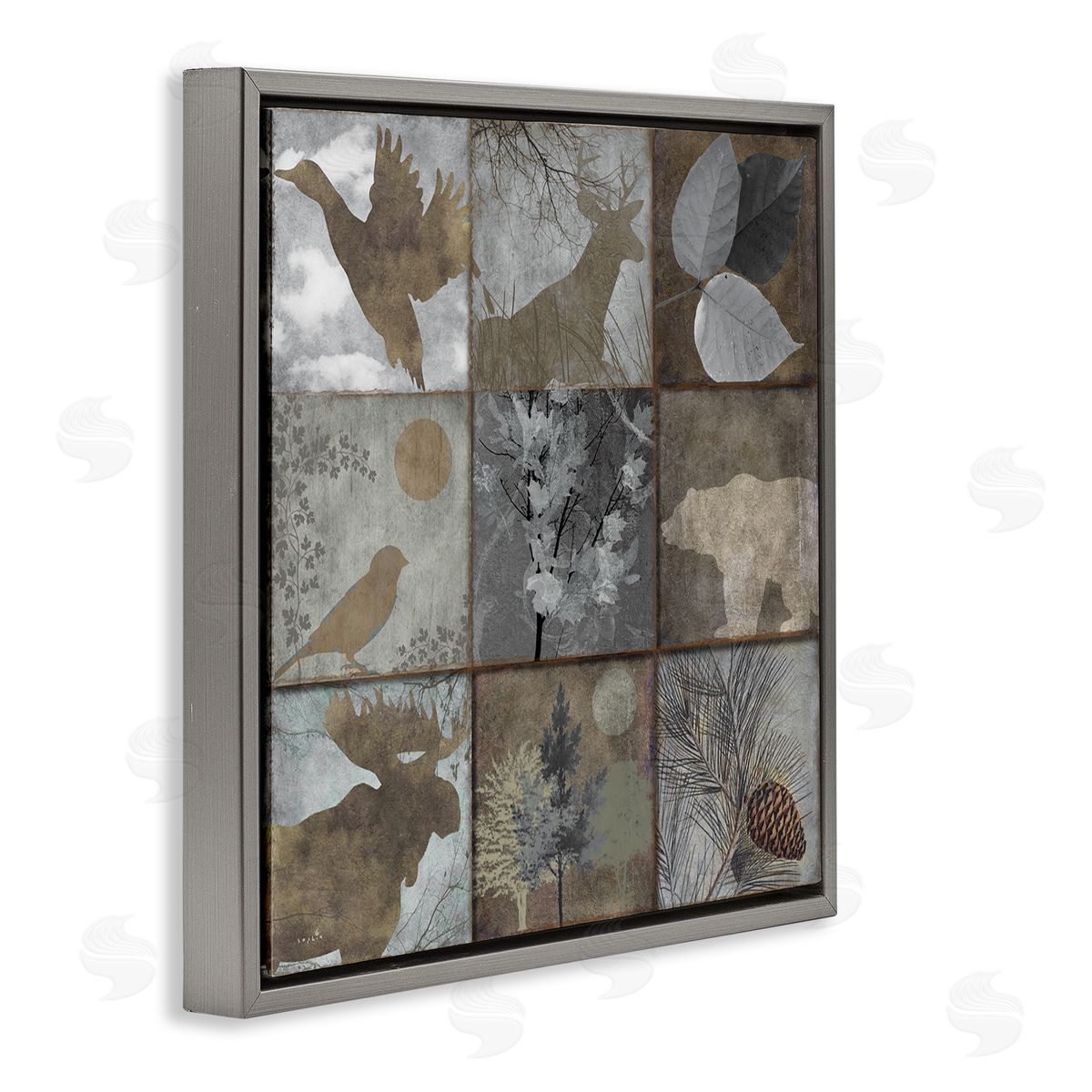 Sophie 6 Rustic Woodland Animal Square Collage Brown Grey Forest Gray Floating Frame Canvas Wall Art Print