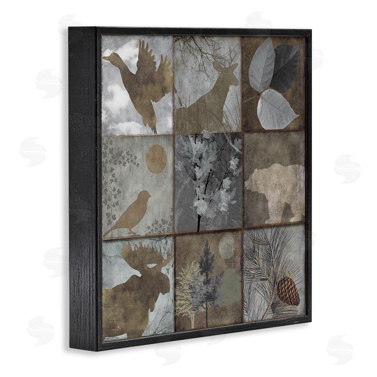 Sophie 6 Rustic Woodland Animal Square Collage Brown Grey Forest Black Framed Glicee Wall Art Print