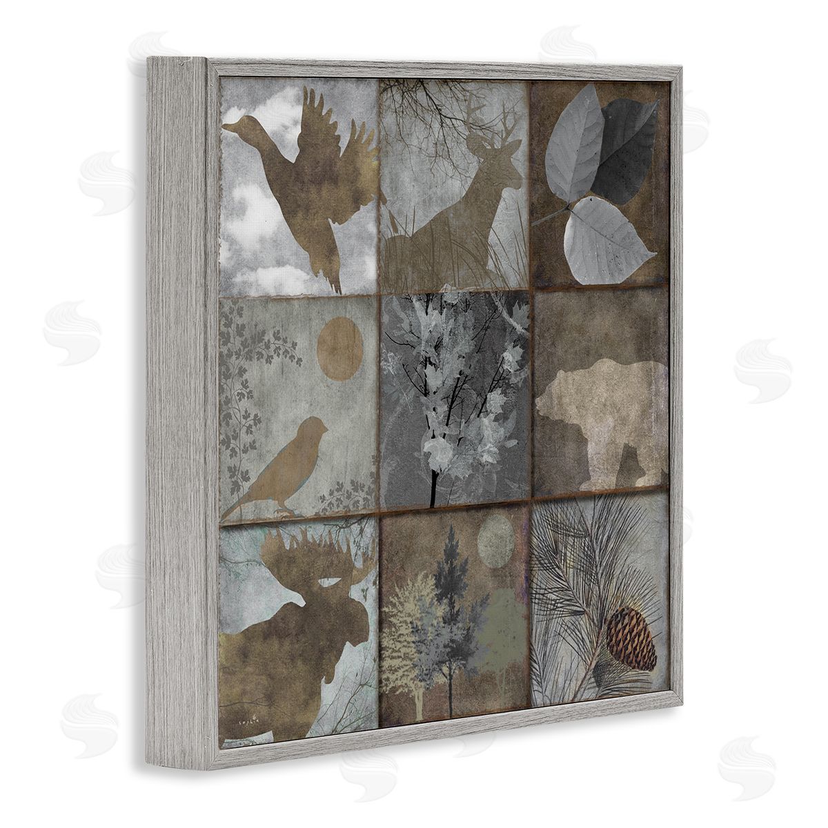 Sophie 6 Rustic Woodland Animal Square Collage Brown Grey Forest Gray Framed Glicee Wall Art Print