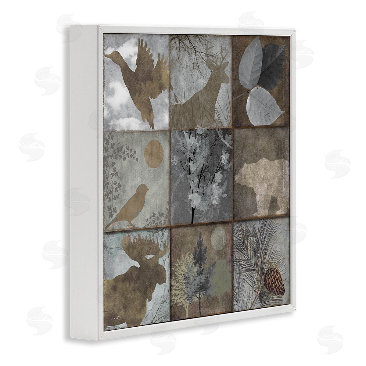 Sophie 6 Rustic Woodland Animal Square Collage Brown Grey Forest White Framed Glicee Wall Art Print