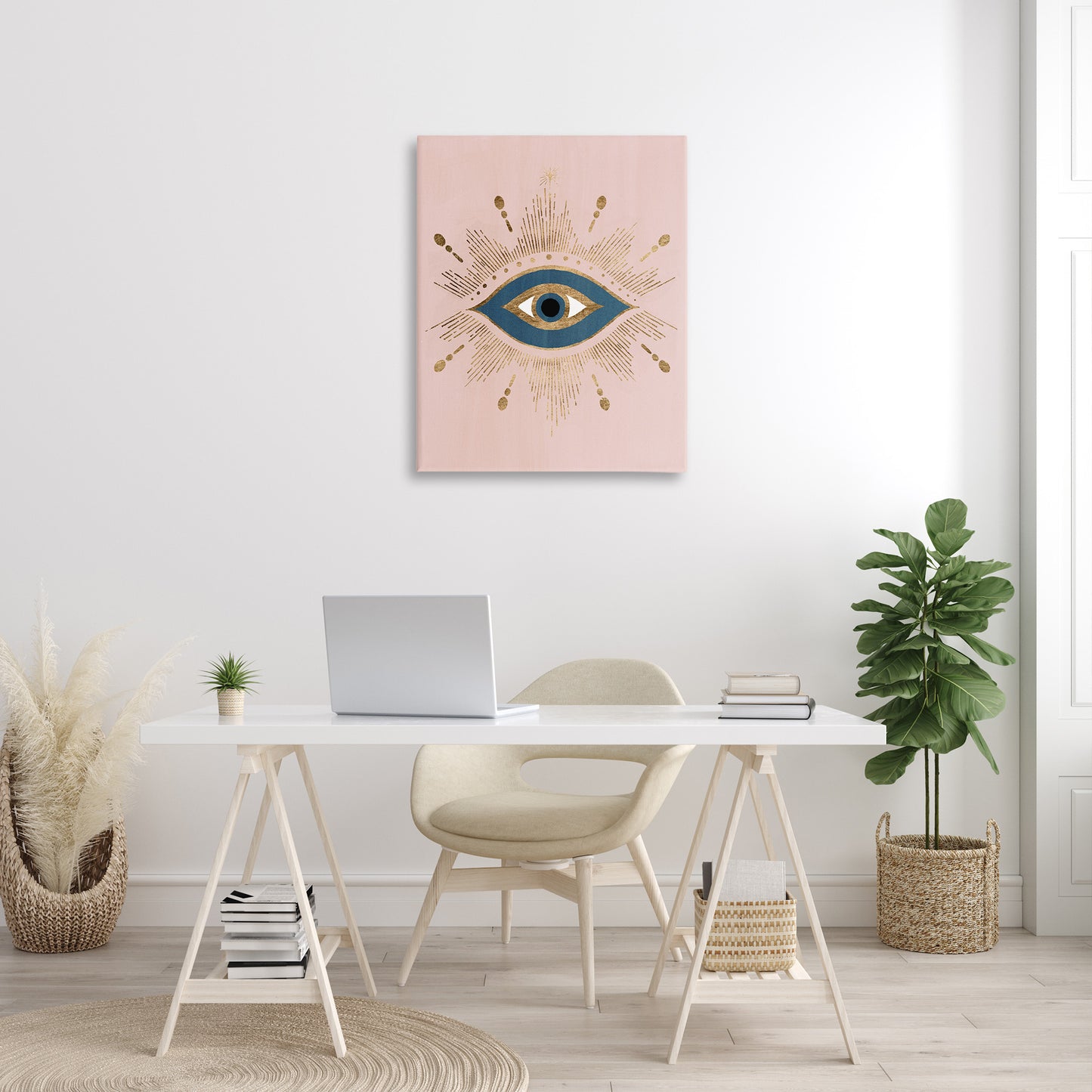 Evil Eye Glam Boho Pattern Canvas Wall Art in Room, Home Decor by Grace Popp
